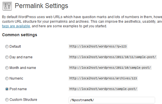 permalink settings in wordpress 3.3