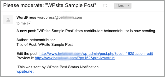Post Status Notifications Email Message
