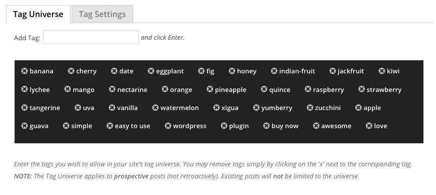 Tag Universe Plugin Settings