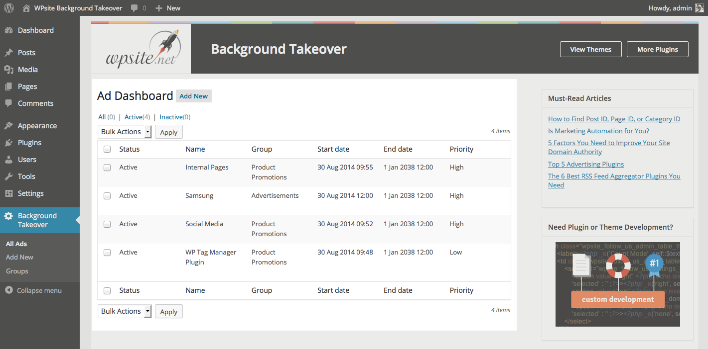 Background Takeover - Ad Dashboard